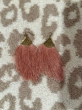 Tassel Fringe Drop Earrings - Rose Gold Tone